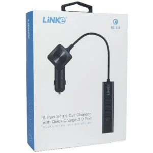 LiNKe 60W 6-Port Smart Car Charger with Quick Charge 3.0 Port