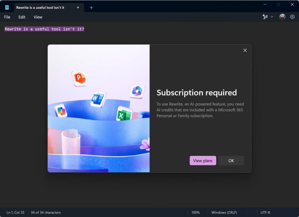 You have to pay for Windows Notepad if you want to use AI